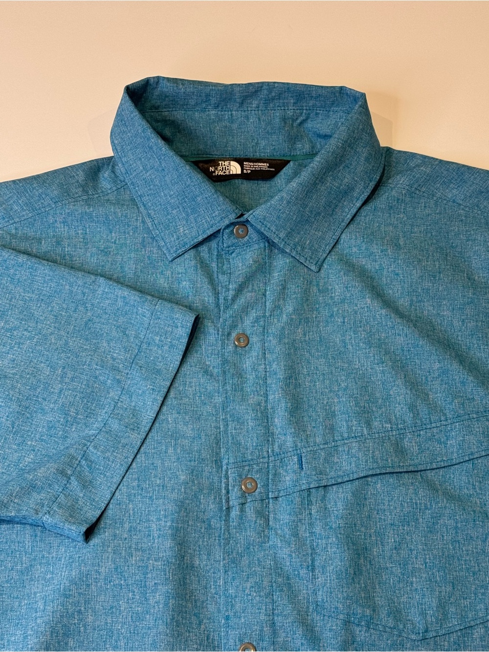 The North Face Mens Small Short Sleeve Button Down Blue Teal Lightweight Outdoor